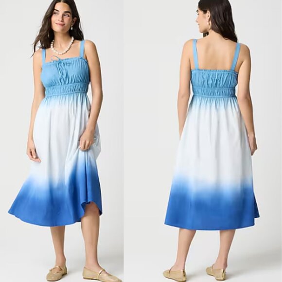 J. Crew Factory Ombré Midi Dress NWT in Blue White Dip Dye XL - Picture 1 of 12